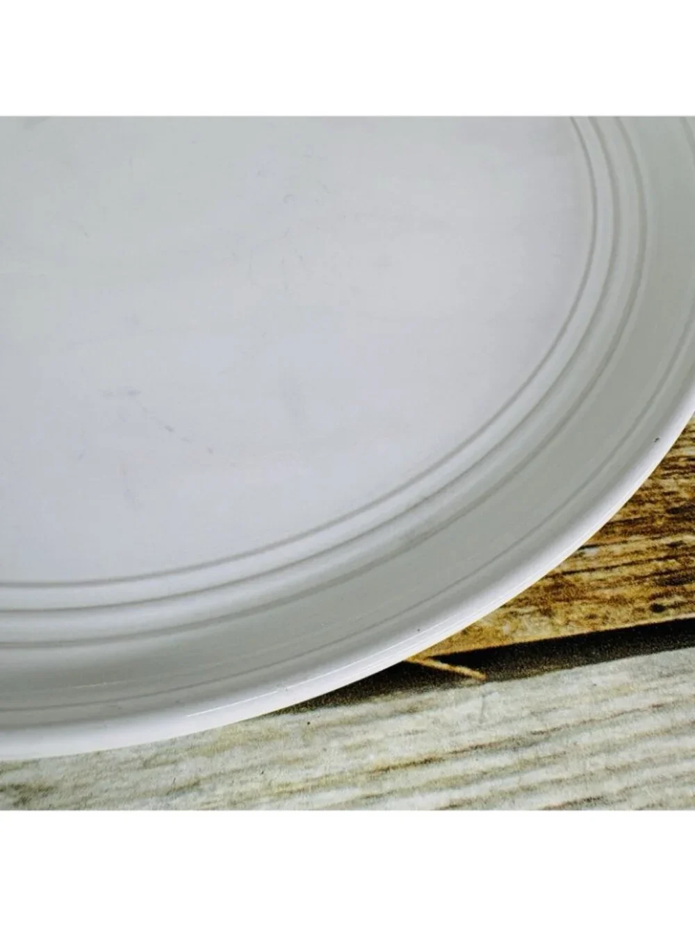 Ten Strawberry Street GALAXY White Embossed Rings Coupe Dinner Plates Set of 4